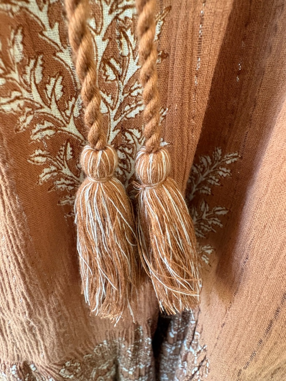 Daughters of India Boho Mini Dress Cotton Lurex Rust Print Small - Picture 7 of 7